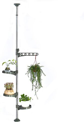 حامل نباتات داخلي من 7 طبقات من BAOYOUNI، عمود توتر زنبركي، رف عرض الزهور المعدنية، رف زاوية موفر للمساحة، رف شماعات وعاء الزهور، عاجي in Kuwait