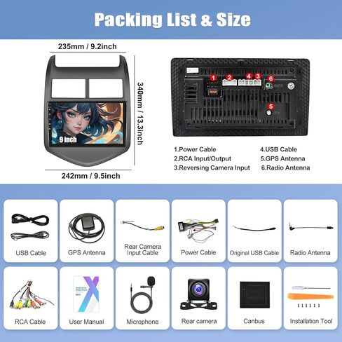 8-Core 4G+64G Car Stereo Radio for Chevy Sonic 2012-2015 Android 13 Head Unit 9" IPS Touchscreen Radio with Wireless CarPlay Android Auto DSP Bluetooth 5.0 GPS Navigation Backup Camera FM Car Audio in Kuwait