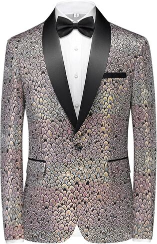 Rogers & Morris Blazer for Men Casual Slim fit Tuxedo Jacket Party Dress Peacock Feathers Patterm Chaqueta in Saudi Arabia
