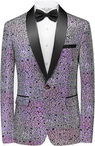 Rogers & Morris Blazer for Men Casual Slim fit Tuxedo Jacket Party Dress Peacock Feathers Patterm Chaqueta in Saudi Arabia