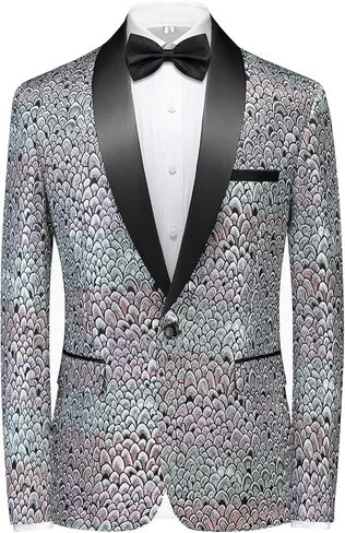 Rogers & Morris Blazer for Men Casual Slim fit Tuxedo Jacket Party Dress Peacock Feathers Patterm Chaqueta in Saudi Arabia