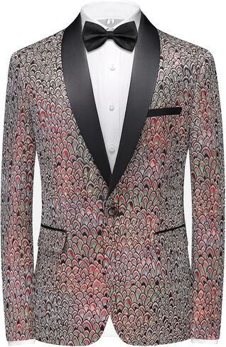 Rogers & Morris Blazer for Men Casual Slim fit Tuxedo Jacket Party Dress Peacock Feathers Patterm Chaqueta in Saudi Arabia