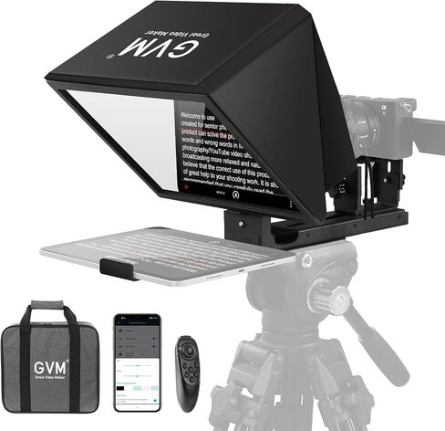 GVM 12" Teleprompter for iPad Tablet Phone DSLR Camera, Collapsible Teleprompter Kit with Installation Free Design, HD Refective Display, APP Remote Control, Carry Case, for Video Recording in Saudi Arabia