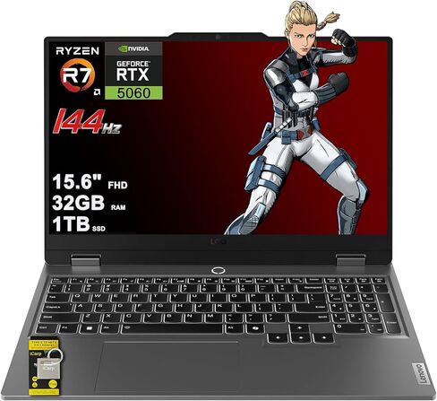 لاب توب لينوفو LOQ للألعاب مقاس 15.6 بوصة FHD IPS 144 هرتز AMD Zen4 ثماني النواة Ryzen 7 8845HS (Beat i7-12700H) 16 جيجابايت رام 1 تيرابايت SSD GeForce RTX 4060 8 جيجابايت جرافيك خلفي Nahimic Rapid Charge Pro Win11 رمادي + كابل HDMI in Saudi Arabia