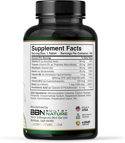 Built by Nature Vitamin B Complex – Super B Complex Vitamins for Women & Men – Energy, Stress & Immune Support – High Potency B Vitamins Complex with B12 – 180 Tablets in Saudi Arabia