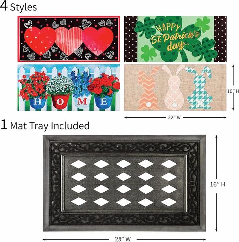 Evergreen Sassafras Spring Holiday Doormat Insert Bundle & Tray Set of 5, Interchangeable Entrance Door mats Indoor and Outdoor Welcome Mat 30 x 18 Tray Non Slip Backing Low Profile in Saudi Arabia