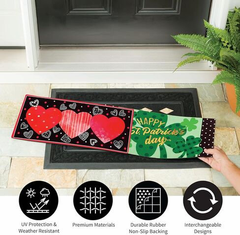 Evergreen Sassafras Spring Holiday Doormat Insert Bundle & Tray Set of 5, Interchangeable Entrance Door mats Indoor and Outdoor Welcome Mat 30 x 18 Tray Non Slip Backing Low Profile in Saudi Arabia