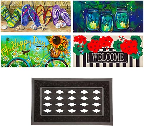 Evergreen Sassafras Spring Holiday Doormat Insert Bundle & Tray Set of 5, Interchangeable Entrance Door mats Indoor and Outdoor Welcome Mat 30 x 18 Tray Non Slip Backing Low Profile in Saudi Arabia
