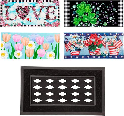 Evergreen Sassafras Spring Holiday Doormat Insert Bundle & Tray Set of 5, Interchangeable Entrance Door mats Indoor and Outdoor Welcome Mat 30 x 18 Tray Non Slip Backing Low Profile in Saudi Arabia