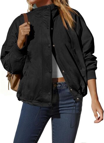 Tankaneo Womens Fleece Lined Cropped Jackets Full Zip Oversized Casual Coats Winter Warm Outerwear Overcoats in Saudi Arabia
