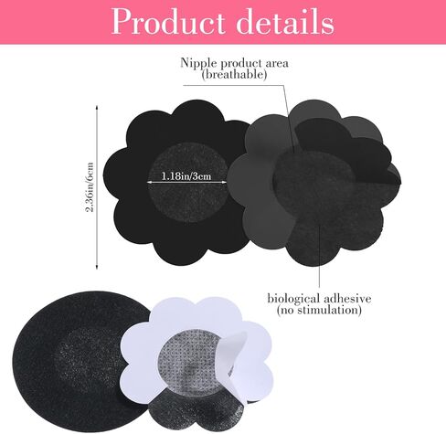 40 Pcs Black Nipple Covers for Women, Disposable Black Pasties Self Adhesive, Invisible Non-Woven Fabric Breathable Breast Cover Stickers (Round, Flower) in Saudi Arabia
