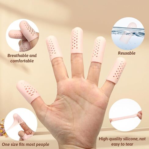 12 Pcs Gel Finger Cots with Air Holes, Breathable Silicone Finger Protectors Fingers Gloves Covers Bandages Thumb Nail Tips Protector Caps for Wound Healing Cracking Arthritis Toe Fingers Pain Relief in Saudi Arabia