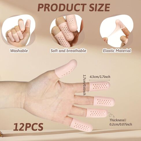 12 Pcs Gel Finger Cots with Air Holes, Breathable Silicone Finger Protectors Fingers Gloves Covers Bandages Thumb Nail Tips Protector Caps for Wound Healing Cracking Arthritis Toe Fingers Pain Relief in Saudi Arabia