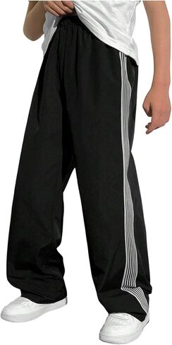 Boy's Striped Baggy Track Pants Elastic Waist Wide Leg Long Pants Streetwear in Saudi Arabia