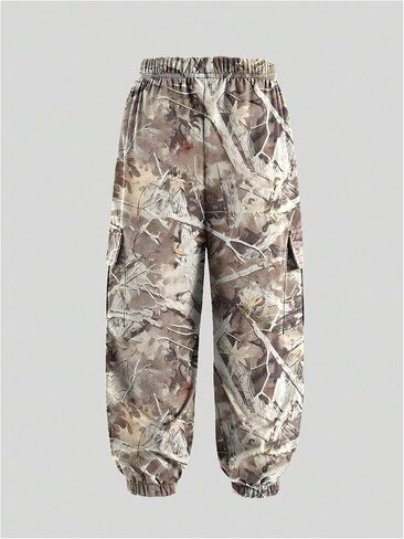 Boy's Camo Joggers Elastic Waist Baggy Cargo Pants Flap Pockets Casual Pants in Saudi Arabia