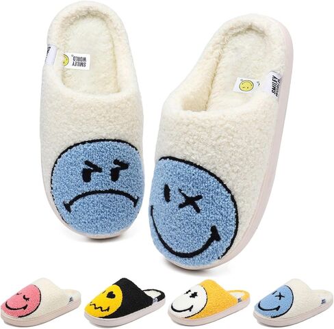 Cute Smiley Face Slippers for Kids Boys Girls Winter Warm Fluffy House Shoes Kids' Fuzzy Slippers with Memory Foam Non-Slip Indoor Outdoor Slip On Funny Unisex Toddler Footwear in Saudi Arabia