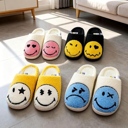Cute Smiley Face Slippers for Kids Boys Girls Winter Warm Fluffy House Shoes Kids' Fuzzy Slippers with Memory Foam Non-Slip Indoor Outdoor Slip On Funny Unisex Toddler Footwear in Saudi Arabia