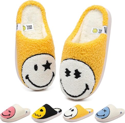 Cute Smiley Face Slippers for Kids Boys Girls Winter Warm Fluffy House Shoes Kids' Fuzzy Slippers with Memory Foam Non-Slip Indoor Outdoor Slip On Funny Unisex Toddler Footwear in Saudi Arabia