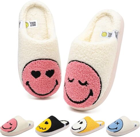 Cute Smiley Face Slippers for Kids Boys Girls Winter Warm Fluffy House Shoes Kids' Fuzzy Slippers with Memory Foam Non-Slip Indoor Outdoor Slip On Funny Unisex Toddler Footwear in Saudi Arabia