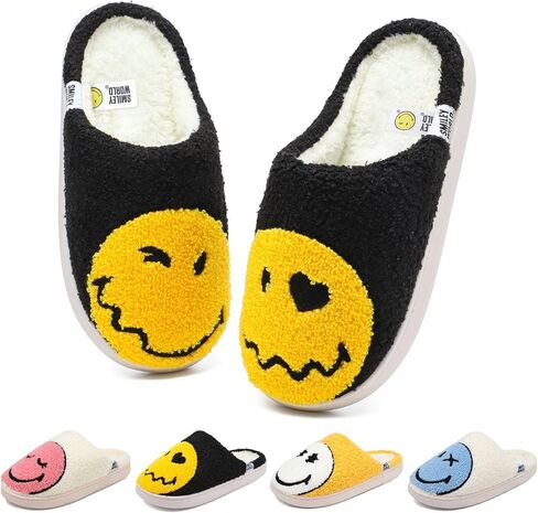 Cute Smiley Face Slippers for Kids Boys Girls Winter Warm Fluffy House Shoes Kids' Fuzzy Slippers with Memory Foam Non-Slip Indoor Outdoor Slip On Funny Unisex Toddler Footwear in Saudi Arabia