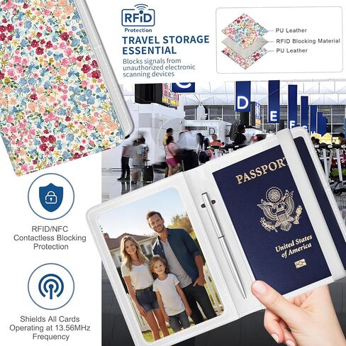 حامل جواز السفر لأساسيات السفر، حافظة جلدية لجواز السفر تحجب RFID، حامل كتب جواز سفر لطيف للنساء والرجال زهور بوهو الملونة in Kuwait