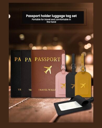 2PCS Passport Holder Set with Luggage Tag for Travel, Passport Cover Protector, Baggage ID Labels Tag with Adjustable Strap, Stylish and Practical, Black in Saudi Arabia