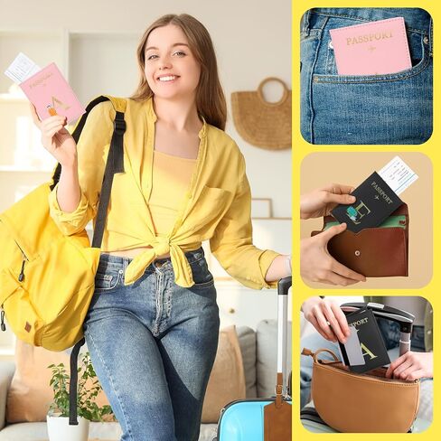 uxcell Passport Holder for Travel, Leather Passport Cover Book Holder Initial Luggage Tag Set Travel Essentials Suitcase Cover Wallet Case for Women Men Family, Personalized Pink K in Saudi Arabia