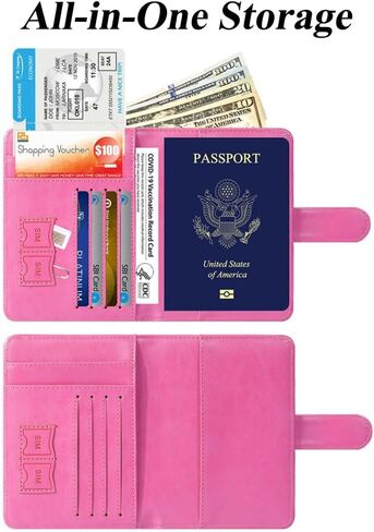 Passport Holder Cover Wallet -Travel Passport Case with 10 Card Slots & ID Window, Waterproof Leather Passport Covers, Travel Accessories(Cherry Red) in Saudi Arabia