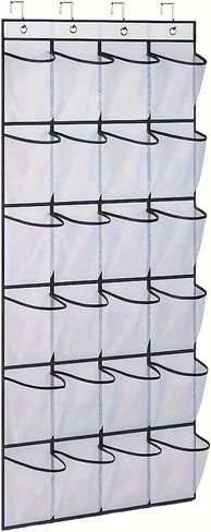 منظم أحذية معلق فوق الباب، شماعة منظم أحذية 24 جيبًا مع 4 خطافات، حقيبة شبكية لتخزين الأحذية قابلة للتنفس، موفرة للمساحة، 40 رطلًا شديدة التحمل للأحذية واللوازم، أبيض in Kuwait