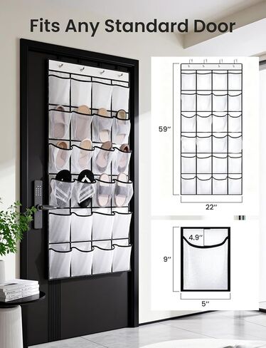 منظم أحذية معلق فوق الباب، شماعة منظم أحذية 24 جيبًا مع 4 خطافات، حقيبة شبكية لتخزين الأحذية قابلة للتنفس، موفرة للمساحة، 40 رطلًا شديدة التحمل للأحذية واللوازم، أبيض in Kuwait