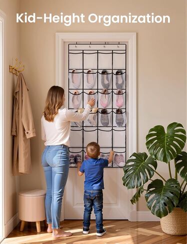 منظم أحذية معلق فوق الباب، شماعة منظم أحذية 24 جيبًا مع 4 خطافات، حقيبة شبكية لتخزين الأحذية قابلة للتنفس، موفرة للمساحة، 40 رطلًا شديدة التحمل للأحذية واللوازم، أبيض in Kuwait