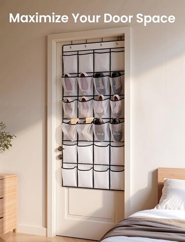 منظم أحذية معلق فوق الباب، شماعة منظم أحذية 24 جيبًا مع 4 خطافات، حقيبة شبكية لتخزين الأحذية قابلة للتنفس، موفرة للمساحة، 40 رطلًا شديدة التحمل للأحذية واللوازم، أبيض in Kuwait