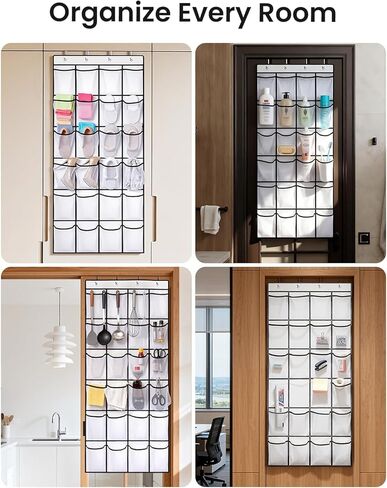 منظم أحذية معلق فوق الباب، شماعة منظم أحذية 24 جيبًا مع 4 خطافات، حقيبة شبكية لتخزين الأحذية قابلة للتنفس، موفرة للمساحة، 40 رطلًا شديدة التحمل للأحذية واللوازم، أبيض in Kuwait