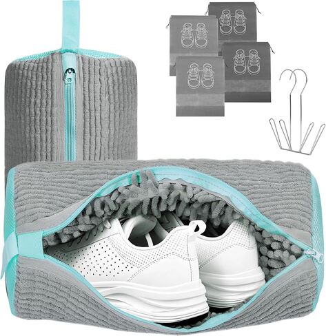 vorona Shoe Washing Machine Bag, 2PCS Reusable Shoe Bag for Washing Machine, 360° Deep Clean, Includes 4 Shoe Storage Dust Bags & 2 Drying Racks, XXL Laundry Shoe Bag for Sneakers Tennis Shoes, Grey in Saudi Arabia