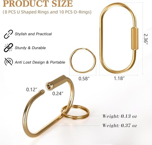 حلقات مفاتيح نحاسية، حامل منظم سلسلة مفاتيح ذهبية للرجال والنساء مع قفل لولبي آمن، حقيبة محفظة لطيفة لحقائب اليد، مشبك حلقة تسلق صغير لمقود الكلاب وعلامات الحيوانات الأليفة (8 عبوات) in Kuwait