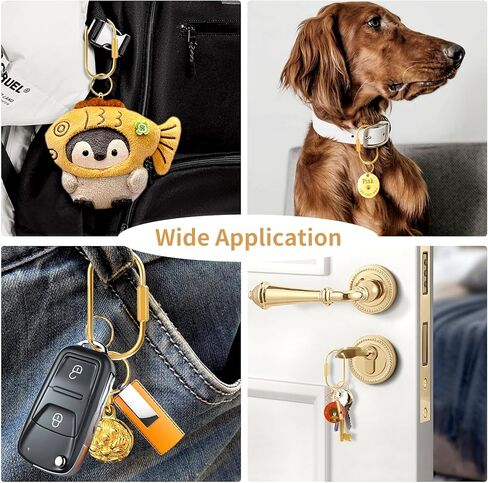حلقات مفاتيح نحاسية، حامل منظم سلسلة مفاتيح ذهبية للرجال والنساء مع قفل لولبي آمن، حقيبة محفظة لطيفة لحقائب اليد، مشبك حلقة تسلق صغير لمقود الكلاب وعلامات الحيوانات الأليفة (8 عبوات) in Kuwait