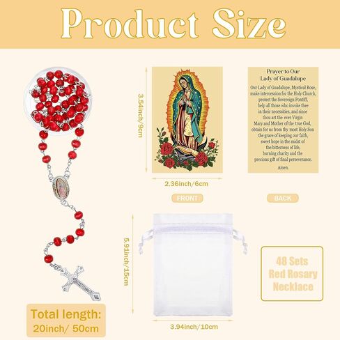 Red Rosary Beads Necklace Our Lady of Guadalupe Virgen De Guadalupe Scented Catholic Gifts with Gift Bags Cards Wooden Scented Beads for Women Men Baptism First Communion Party Favors in Saudi Arabia