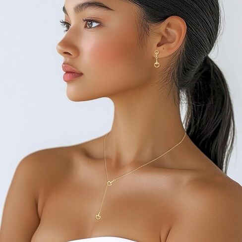Dainty Horsebit Lariat in Silver or Gold, Minimalist Equestrian Y Necklace, Silver Plated Brass Western Jewelry, Lightweight Modern Snaffle Bit Drop Pendant Necklace for Everyday Wear. Horse Gift for Her in Saudi Arabia