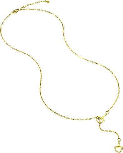 Dainty Horsebit Lariat in Silver or Gold, Minimalist Equestrian Y Necklace, Silver Plated Brass Western Jewelry, Lightweight Modern Snaffle Bit Drop Pendant Necklace for Everyday Wear. Horse Gift for Her in Saudi Arabia