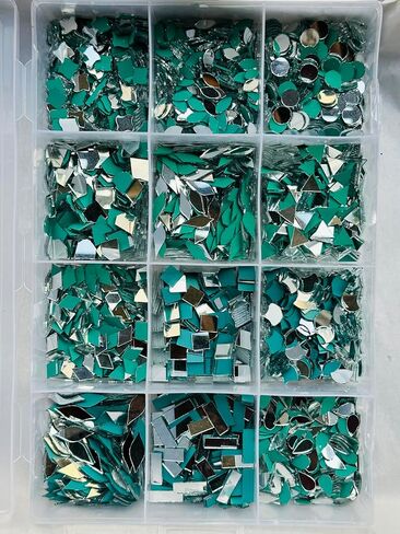 Mirror Fancy Shape Silver Colour, for Saree Work, Handy Craft (3800PIECE-12SHAPE-50GM-EACH) in Saudi Arabia