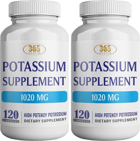 365 Health Potassium Supplement 1020 mg | Potassium Bicarbonate | Non-GMO | Gluten Free | Made in USA | 120 Vegetarian Capsules in Saudi Arabia