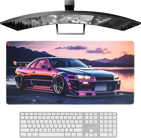 JDM Car R34 Large Mouse Pad Japanese Car Purple Sea Cool Desk Mat Computer Accessories Gaming Office Organizers Supplies Decor Essentials Keyboard Pads for Desk Rubber 30x60cm in Kuwait