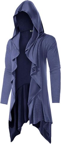 Runcati Mens Long Hooded Cardigan Ruffle Shawl Collar Open Front Long Sleeve Lightweight Drape Robe in Saudi Arabia