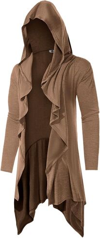 Runcati Mens Long Hooded Cardigan Ruffle Shawl Collar Open Front Long Sleeve Lightweight Drape Robe in Saudi Arabia