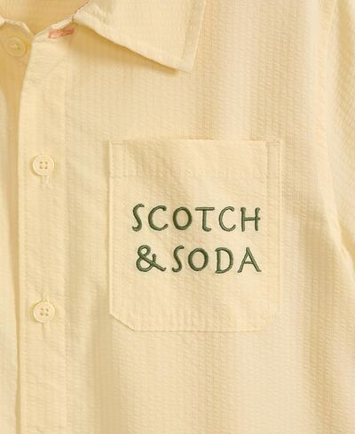 Scotch & Soda Boys Short Sleeve Button Up Shirt, Collared Neckline, Fashion Prints in Saudi Arabia