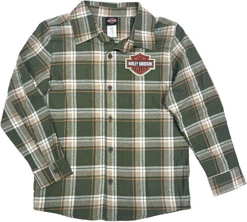 Harley-Davidson Little Boys' Bar & Shield Brushed Plaid Long Sleeve Shirt – Green in Saudi Arabia