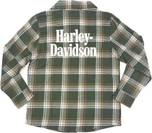 Harley-Davidson Little Boys' Bar & Shield Brushed Plaid Long Sleeve Shirt – Green in Saudi Arabia