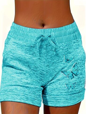 Plus Size Women's Animal Butterfly Printed Shorts Drawstring Lounge Bottom with Pockets in Saudi Arabia