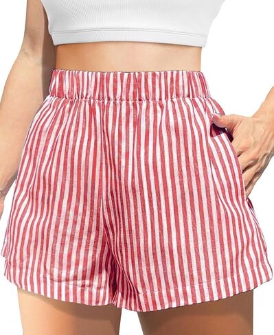 Women's Striped Print Shorts High Waisted Elastic Waist Wide Leg Loose Casual Shorts in Saudi Arabia