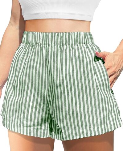 Women's Striped Print Shorts High Waisted Elastic Waist Wide Leg Loose Casual Shorts in Saudi Arabia